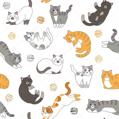 Cute Cats Seamless Pattern Stock Vector By ©ambersun 95688550