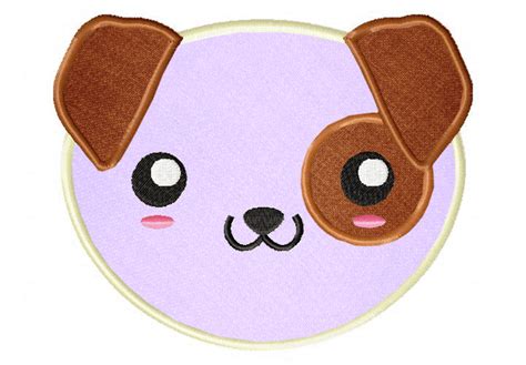 Kawaii Puppy Face Includes Both Applique And Stitched Daily Embroidery