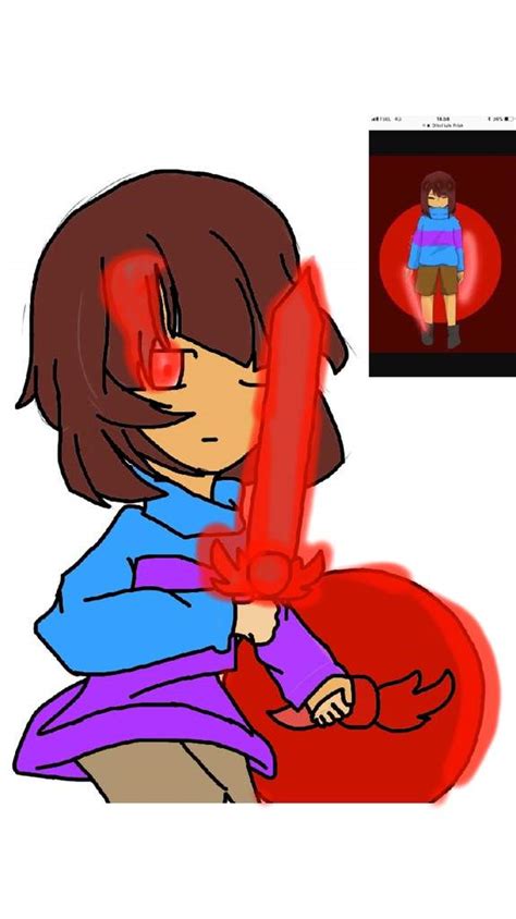 Frisk With Red Eyes Sword And Shield Collab Glitchtale Amino