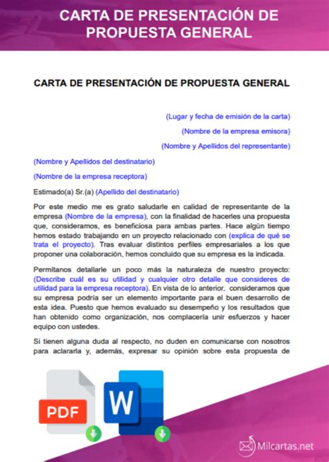 Cartas De Presentación De Propuestas Para Descargar Word