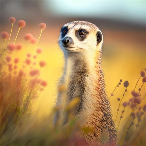 Premium Ai Image Close Up Of A Meerkat Standing Guard In The Field