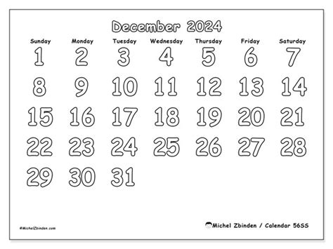 Calendar December 2024 Colouring Ss Michel Zbinden Bz