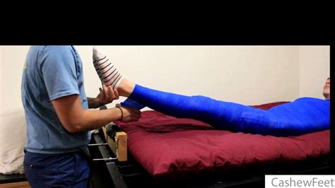 CashewFeet Mummified In Blue Stocked And Tickle Tortured Genuine Tickling