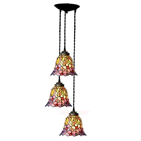 Bieye L10126 7 Inch Orchid Tiffany Style Stained Glass Ceiling Pendant Fixture With 3 Light