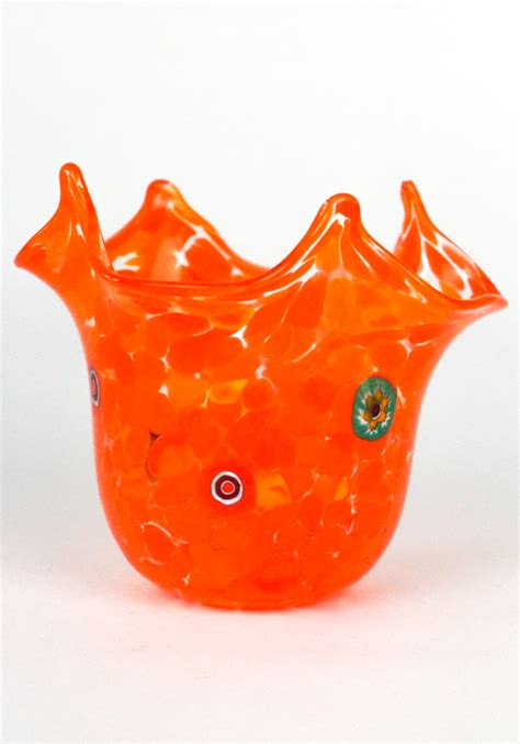 Rik Murano Handkerchief Vase Orange Made Murano Glass