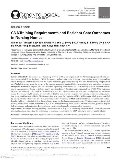 Pdf Cna Training Requirements And Resident Care Outcomes In Nursing Homes