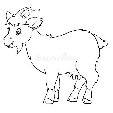 Goat Cartoon Style Is Drawn In The Outline Isolated Object On A White