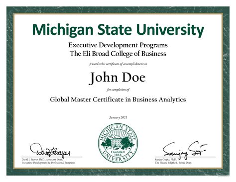 Master Certificate In Business Analytics From Michigan State University
