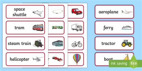 Transportation Word Cards