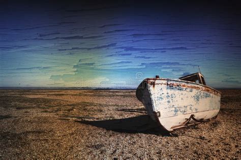 Vintage Old Boat At The Beach And The Ocean Stock Photo Image Of