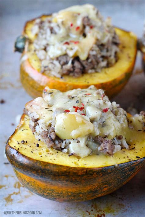 Stuffed Acorn Squash With Beef Apple And Rice The Rising Spoon