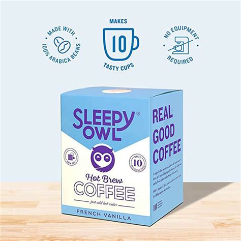 Sleepy Owl Coffee French Vanilla Hot Brew Bags 10 Tea Bags Zalabt