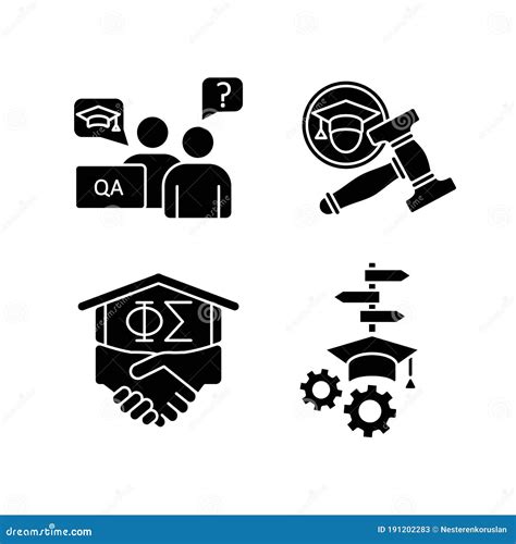 College Life Black Glyph Icons Set On White Space Stock Vector