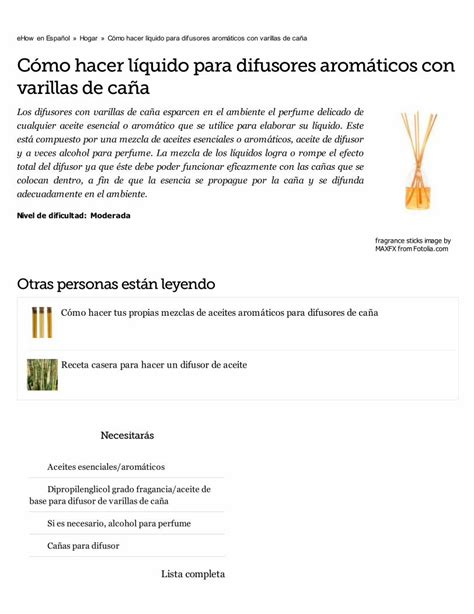 PDF Cómo Hacer Líquido Para Difusores Aromáticos Con Varillas de Caña