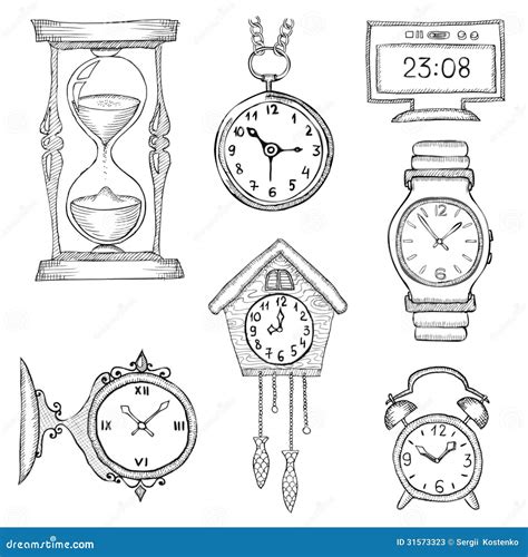 relojes dibujados mano fijados ilustración del vector ilustración de arena bosquejo 31573323