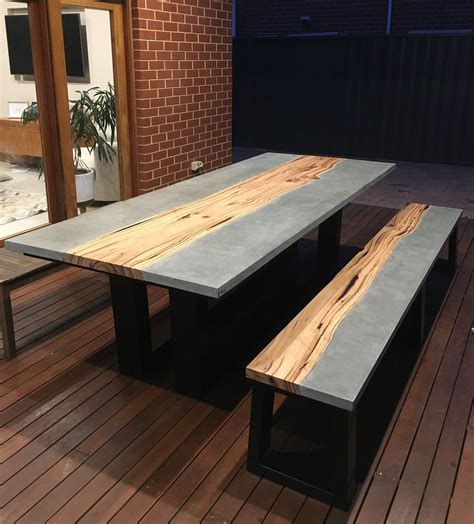 Concrete dining table with unique V hardwood feature inlay 2.4m