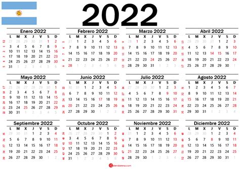 Calendario 2022 Para Imprimir Gratis Argentina
