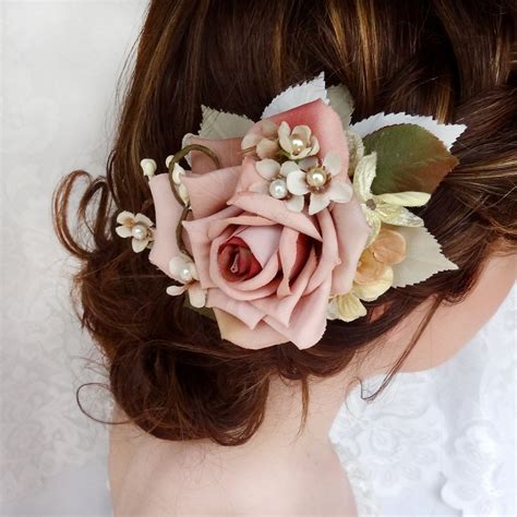 Dusty Pink Flower Hair Clip Bridal Hair Accessory Wedding Headpiece