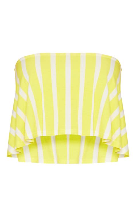 Yellow Striped Bandeau Layered Playsuit Prettylittlething Ie