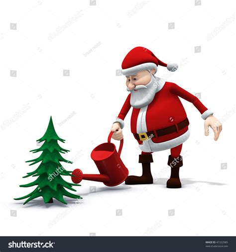 3d Renderingillustration Cartoon Santa Watering Pine Stock Illustration 41322985 Shutterstock
