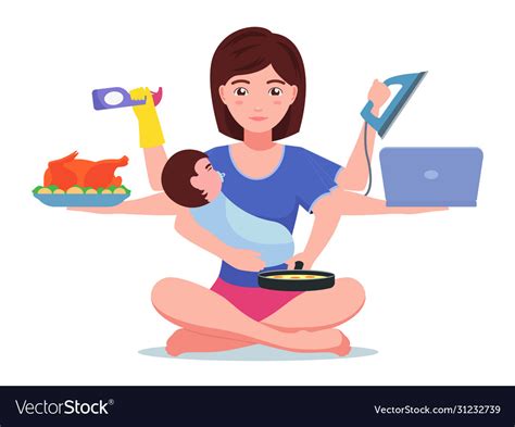 Busy Mom Does Household Chores Royalty Free Vector Image