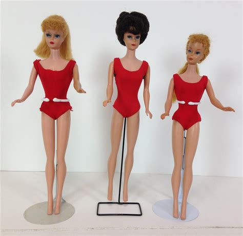 Lot Vintage Barbies In Red Swimsuits Including Blonde Ponytail Blonde Ponytail