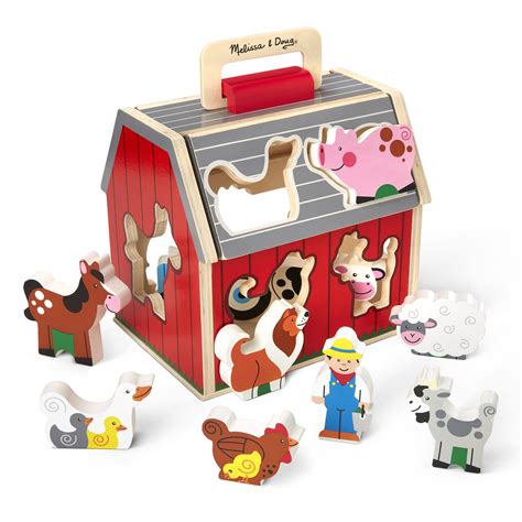 Melissa And Doug Wooden Take Along Sorting Barn Toy With Flip Up Roof And