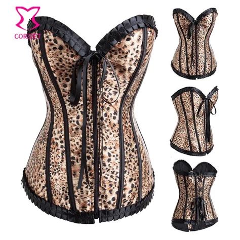 Brown Black Leopard Sequin Corset Bustier Tops Catwoman Burlesque Costume Sexy Corsets And