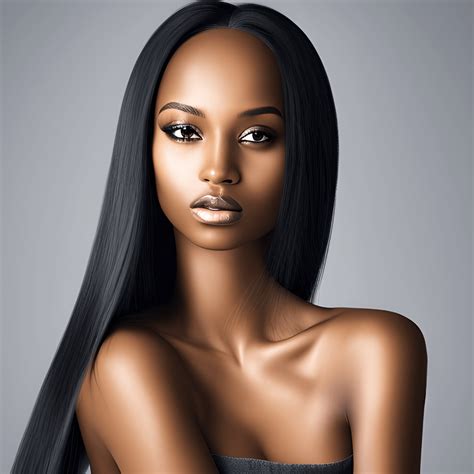 Melanin Dark Skin Woman Long Straight Hair Hyperrealistic Luxury Graphic · Creative Fabrica