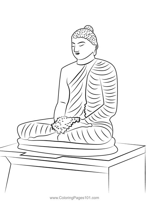 Sitting Buddha Statue Coloring Page For Kids Free Buddhism Printable