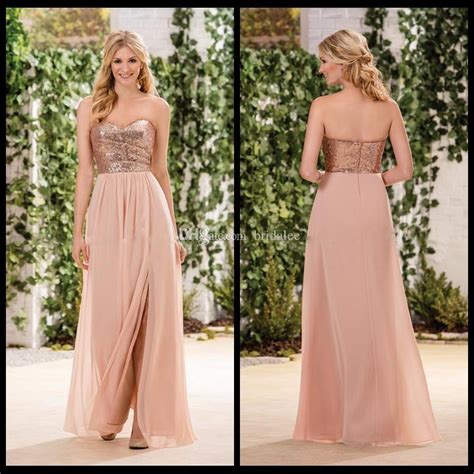 New Rose Gold Sequins Top Bridesmaid Dresses Long Wedding Party