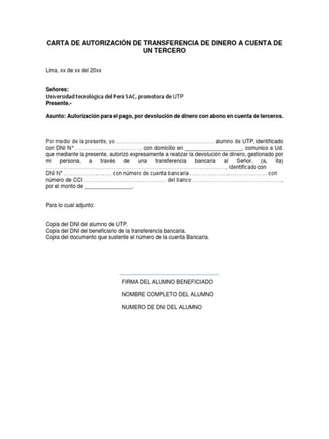 Carta De AutorizaciÓn De Transferenciapdf