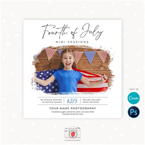 Fourth Of July Mini Sessions Template For Canva And Photoshop