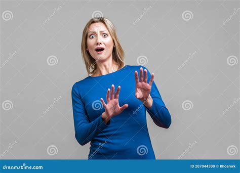 I M Afraid Portrait Of Panicked Scared Woman Looking At Camera With