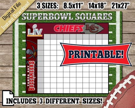 Super Bowl Squares Football Pool Game Printable Instant Etsy In 2021