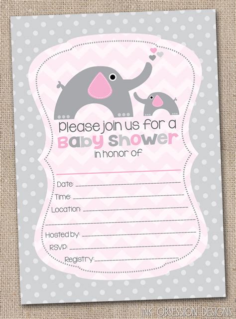 Elephant Baby Shower Blank Invitation For Girls Invitation Design Blog