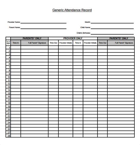 Free 8 Sample Attendance Chart Templates In Ms Word Excel Pdf