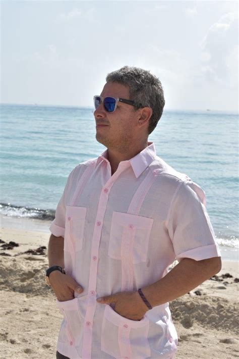 Mens Authentic Cuban Guayabera Shirt 100 Linen Pink Daccord Habanera