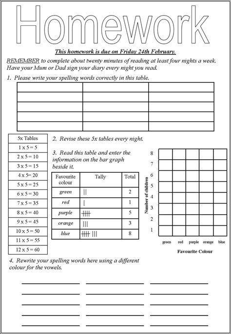 Printable Homework Sheets Learning Printable