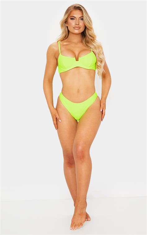 Neon Yellow Underwired Ribbed Bikini Top Prettylittlething Usa