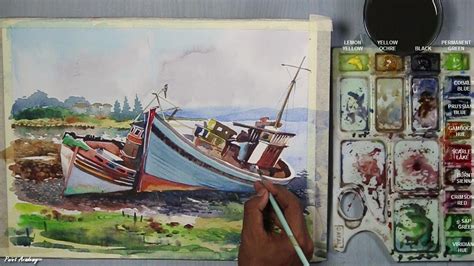 Watercolor Painting Fishing Boats Step By Step Youtube
