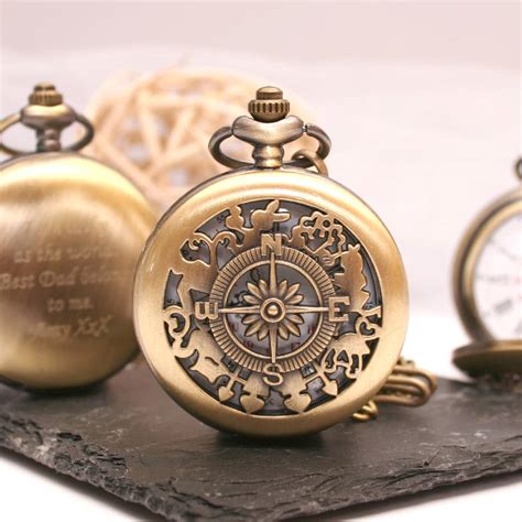 Personalised Bronze Pocket Watch Compass Design By Tsonline4u