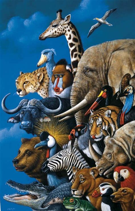 A Painting Of Many Different Animals Together