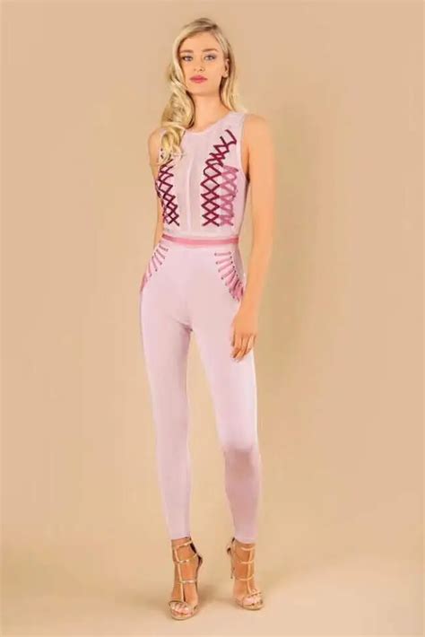 Top Quality Women Sexy Mesh Lacing Bandage Jumpsuit Knitted