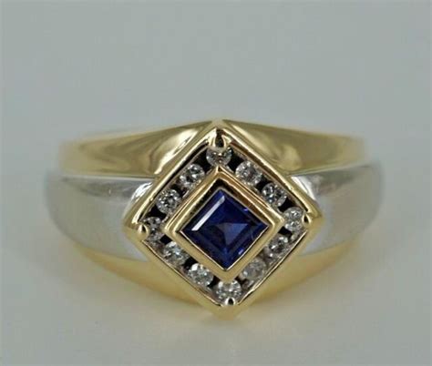 men s two tone gold diamond and sapphire ring ebay