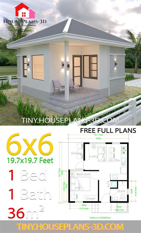 Official house plan & blueprint site of builder magazine. Small House Plans 6x6 with One Bedroom Hip Roof - House ...