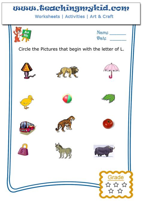 Printable Worksheets Circle The Pictures That Begin With The Letter L