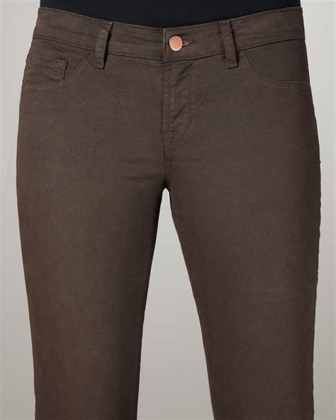 Lyst J Brand Suede Wash Mid Rise Skinny Twill Jeans In Brown