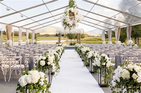 Clear top wedding tent ceremony in Aspen Colorado on ranch #