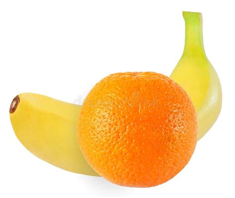 Banana And Orange Fruits Isolated On White With Clipping Path Stock